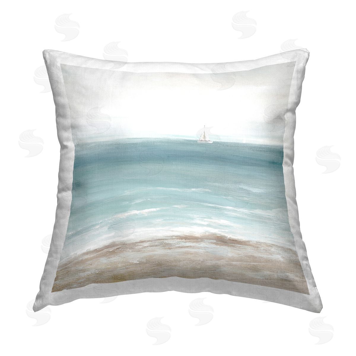Nan Distant White Sailboat Printed Plush Polyester Throw Pillow