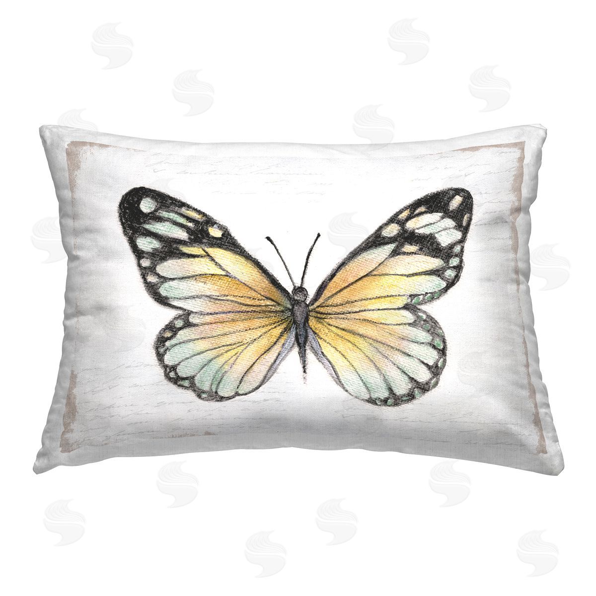 Country Butterfly on White Decorative Printed Pillow, Home Decor by Janet Tava