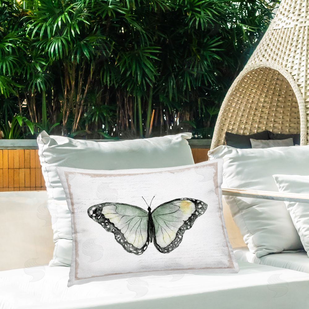 Janet Tava Simple Butterfly Visage Outdoor Quick-Dry Polyester Printed Throw Pillow in Back Yard