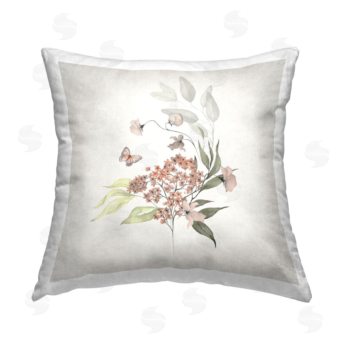 Susan Jill Orchid Florals & Butterfly Printed Plush Polyester Throw Pillow
