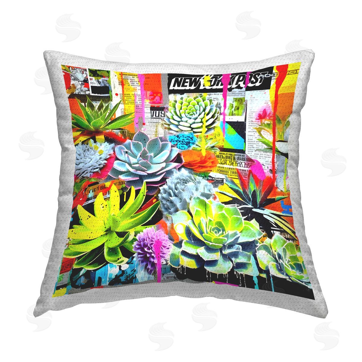 Jess Stempel Urban Graffiti Succulents Outdoor Quick-Dry Polyester Printed Throw Pillow