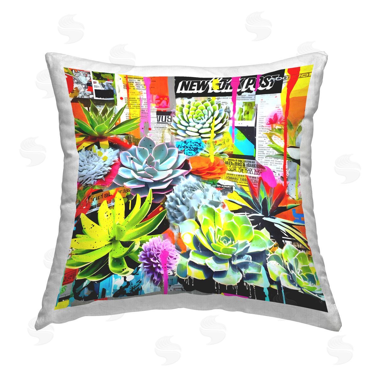 Jess Stempel Urban Graffiti Succulents Printed Plush Polyester Throw Pillow