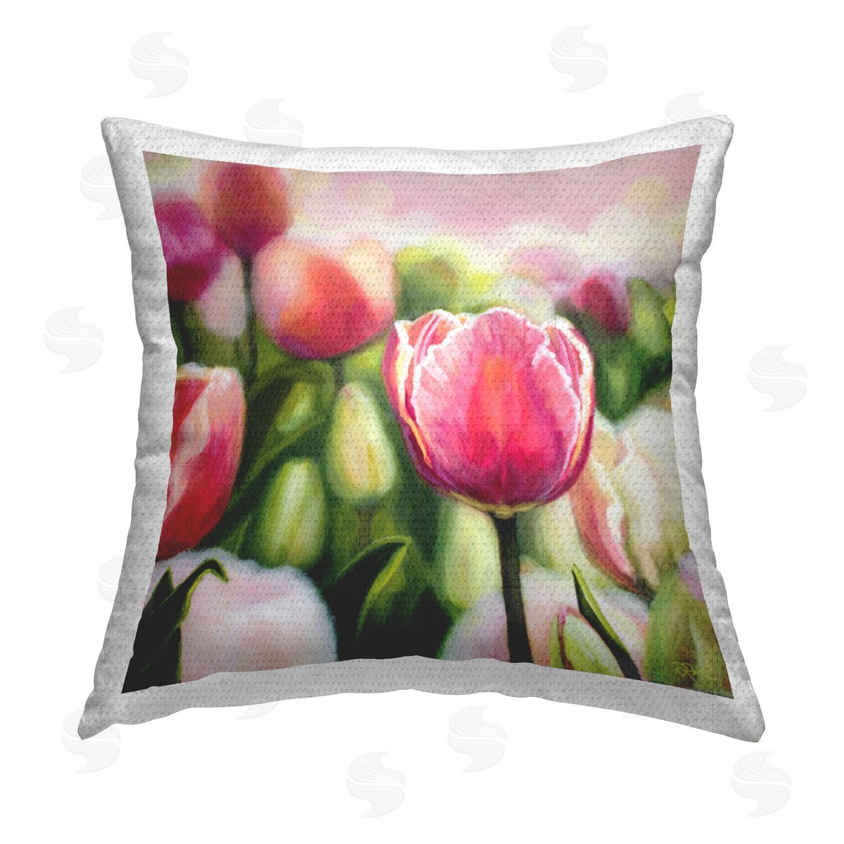 Raquel Roth Blooming Tulips Garden Outdoor Quick-Dry Polyester Printed Throw Pillow