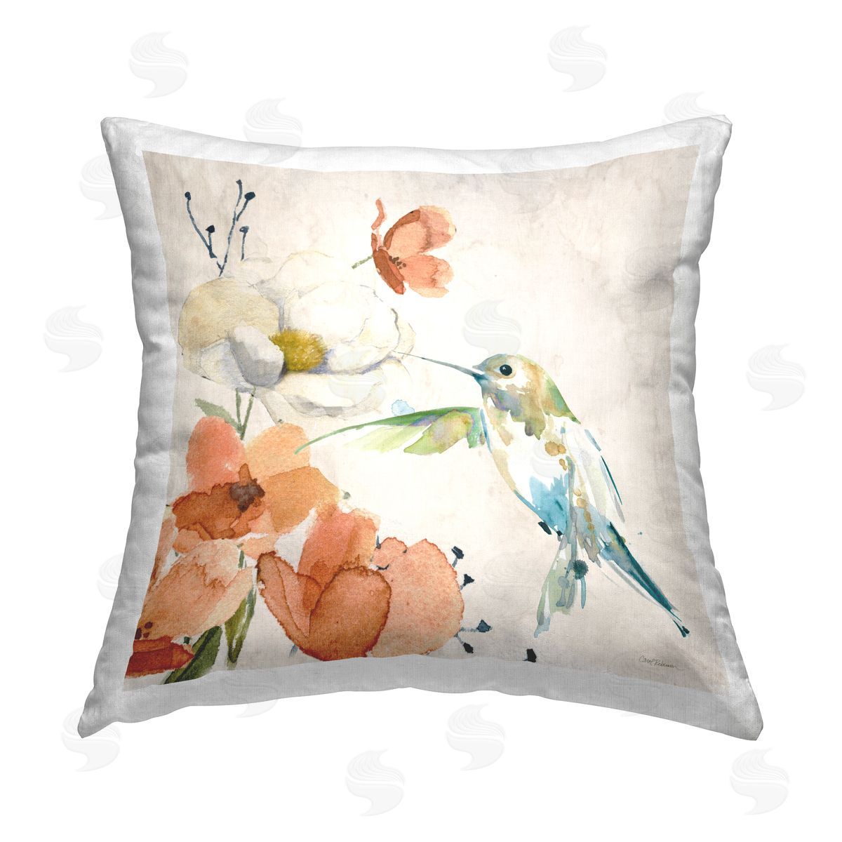 Carol Robinson Fluttering Bird & Florals Printed Plush Polyester Throw Pillow