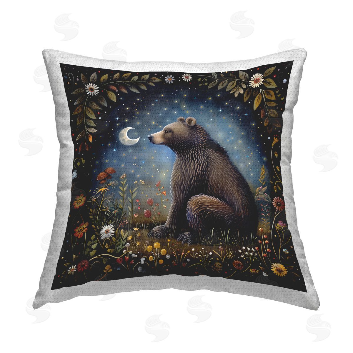 The Dutch Lady Woodland Bear Night Forest Outdoor Quick-Dry Polyester Printed Throw Pillow
