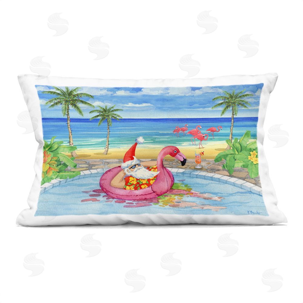 Paul Brent Santa with Pool Float Printed Plush Polyester Throw Pillow