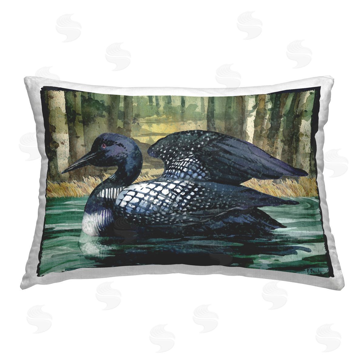 Paul Brent Swimming Woodland Loon Printed Plush Polyester Throw Pillow