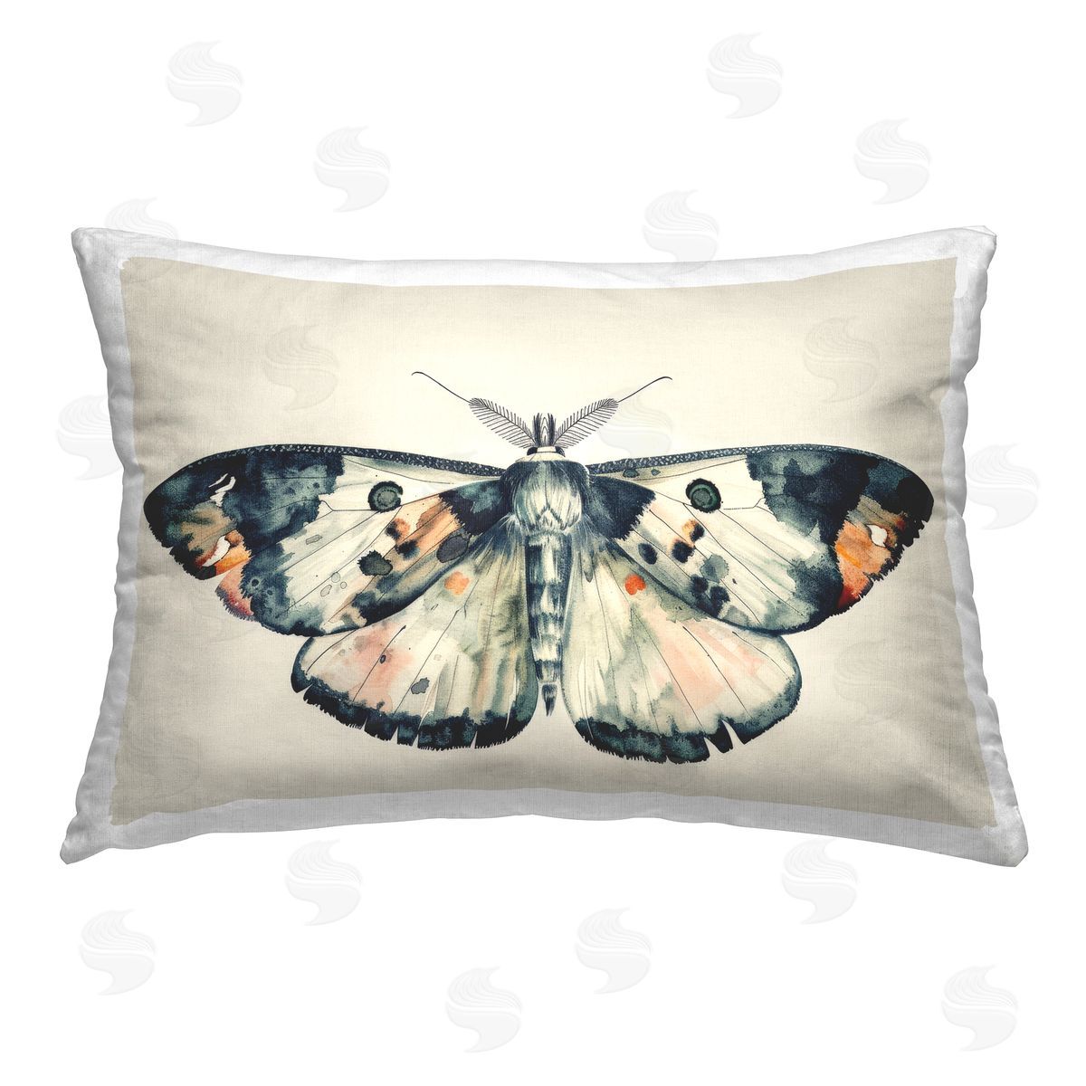 Petal Prints Design Watercolor Black Trimmed Moth Printed Plush Polyester Throw Pillow