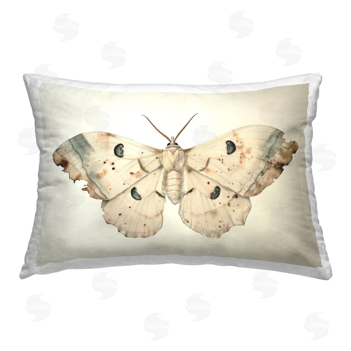 Petal Prints Design Vintage Beige Moth Printed Plush Polyester Throw Pillow