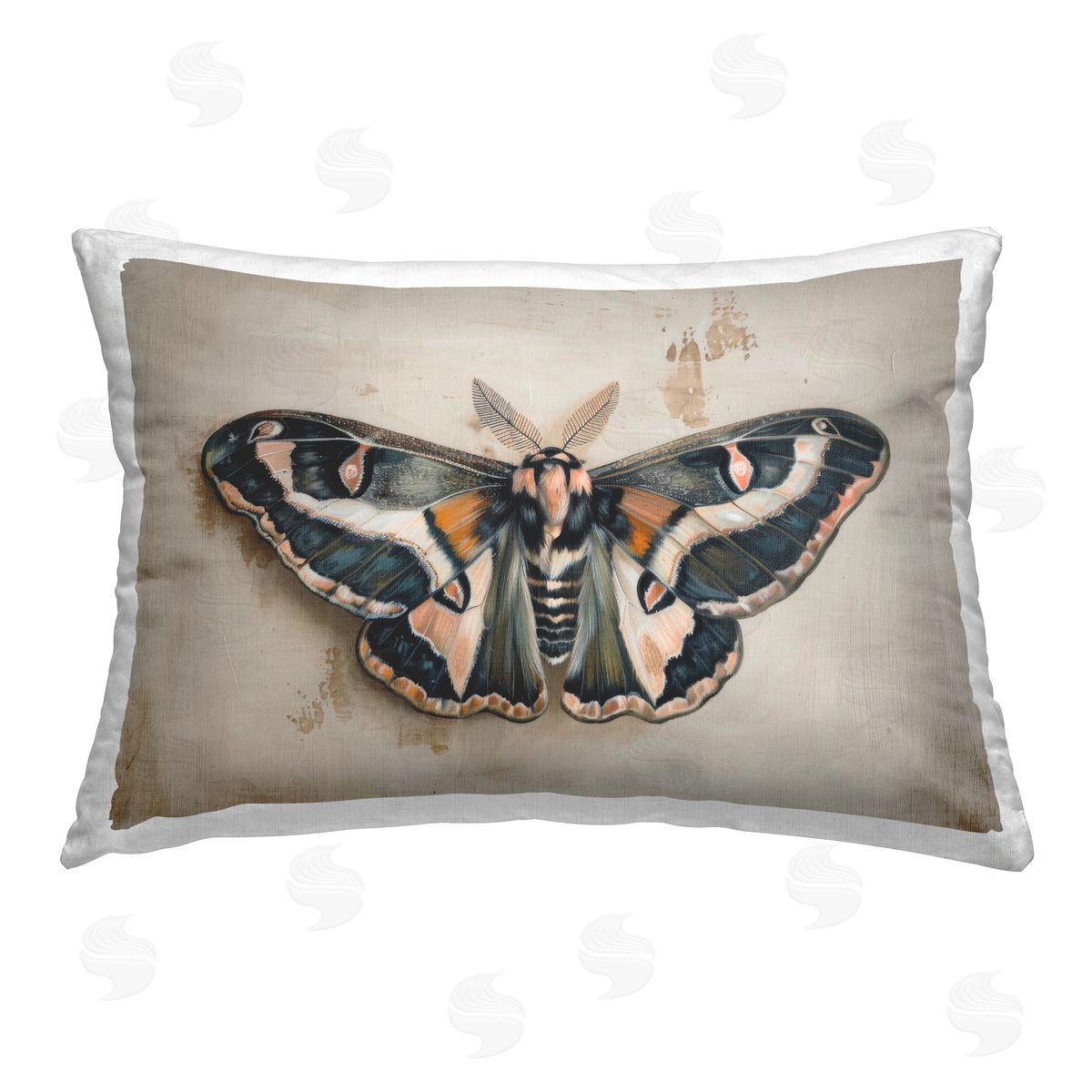 Petal Prints Design Dark Winged Moth Printed Plush Polyester Throw Pillow