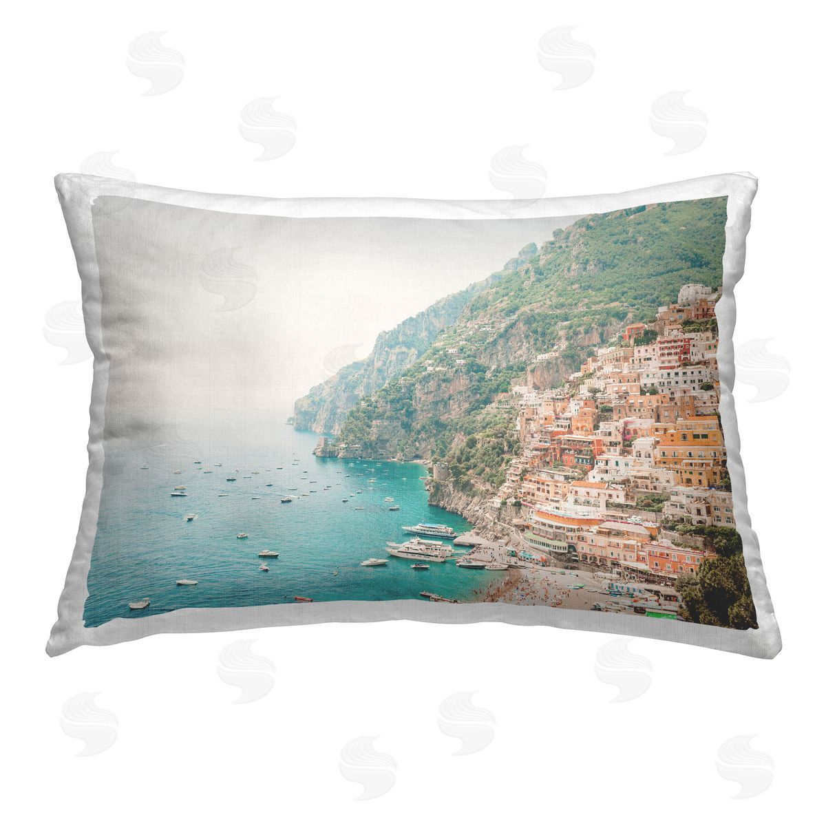 Sisi and Seb Amalfi Coast Harbor Printed Plush Polyester Throw Pillow