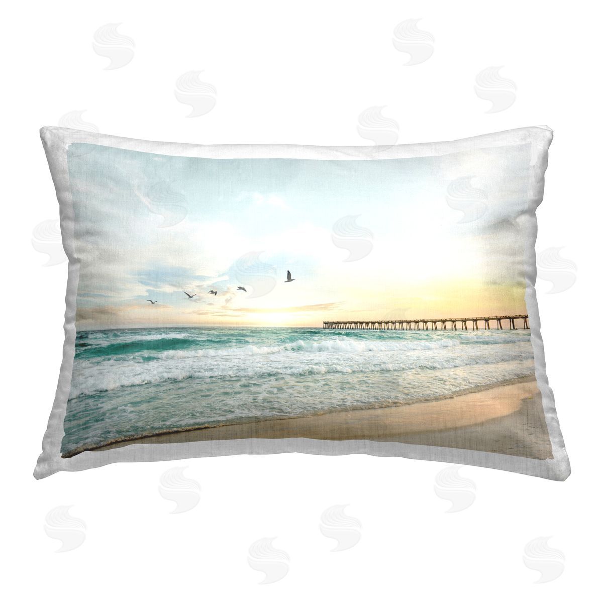 Sisi and Seb Birds at Beach Pier Printed Plush Polyester Throw Pillow