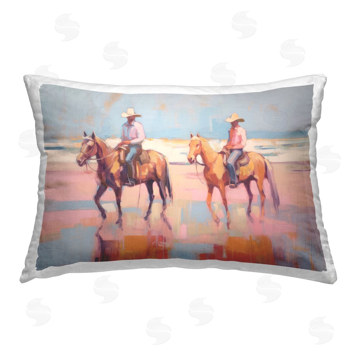 Sisi and Seb Two Cowboys in Creek Printed Plush Polyester Throw Pillow