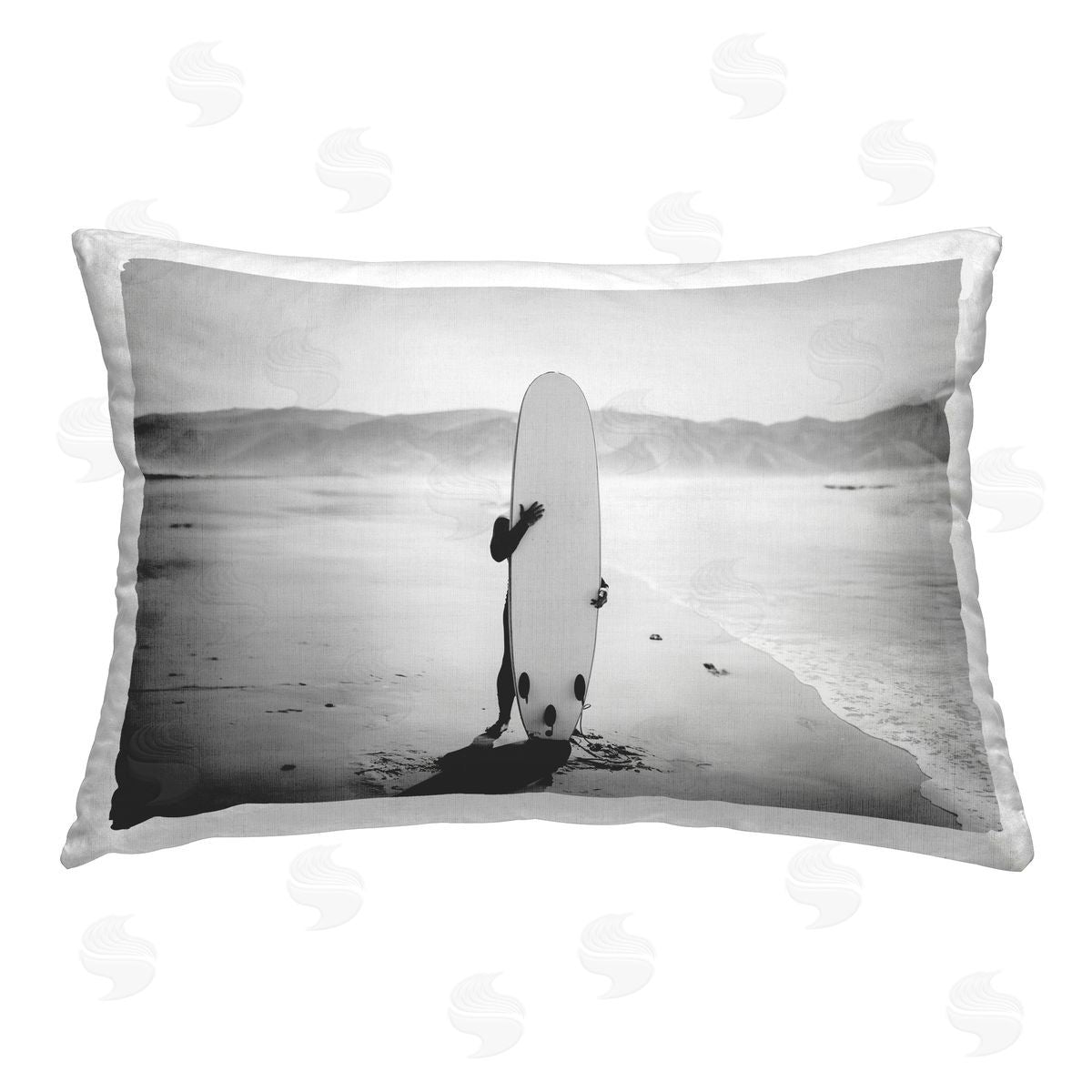Sisi and Seb Hiding with Surfboard Printed Plush Polyester Throw Pillow
