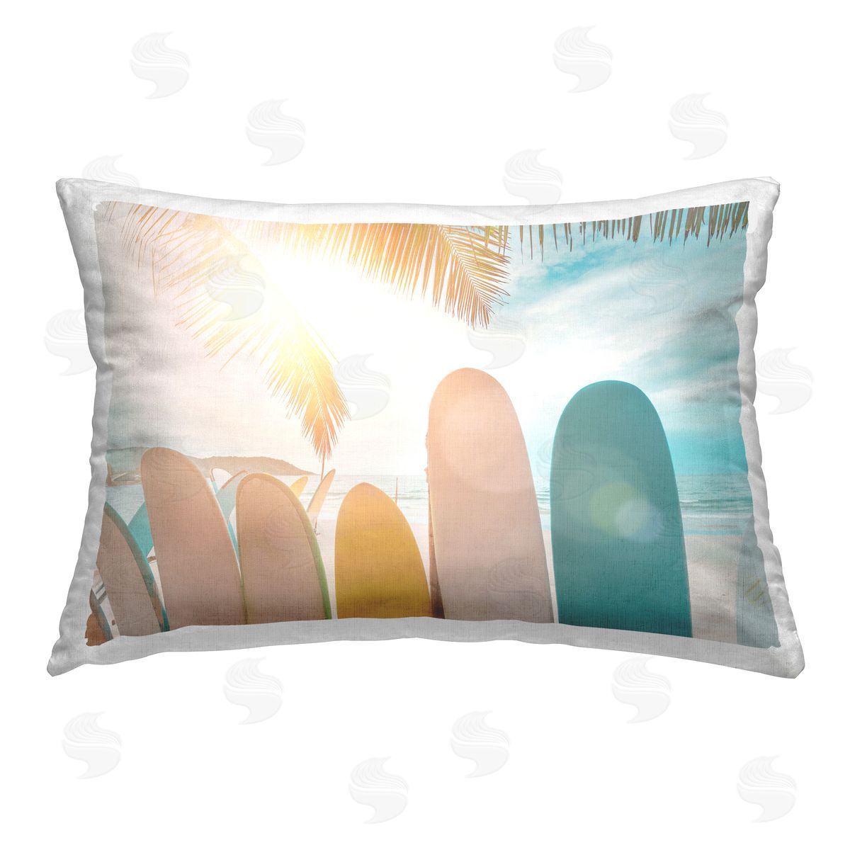 Sisi and Seb Sunny Beach Surfboards Printed Plush Polyester Throw Pillow