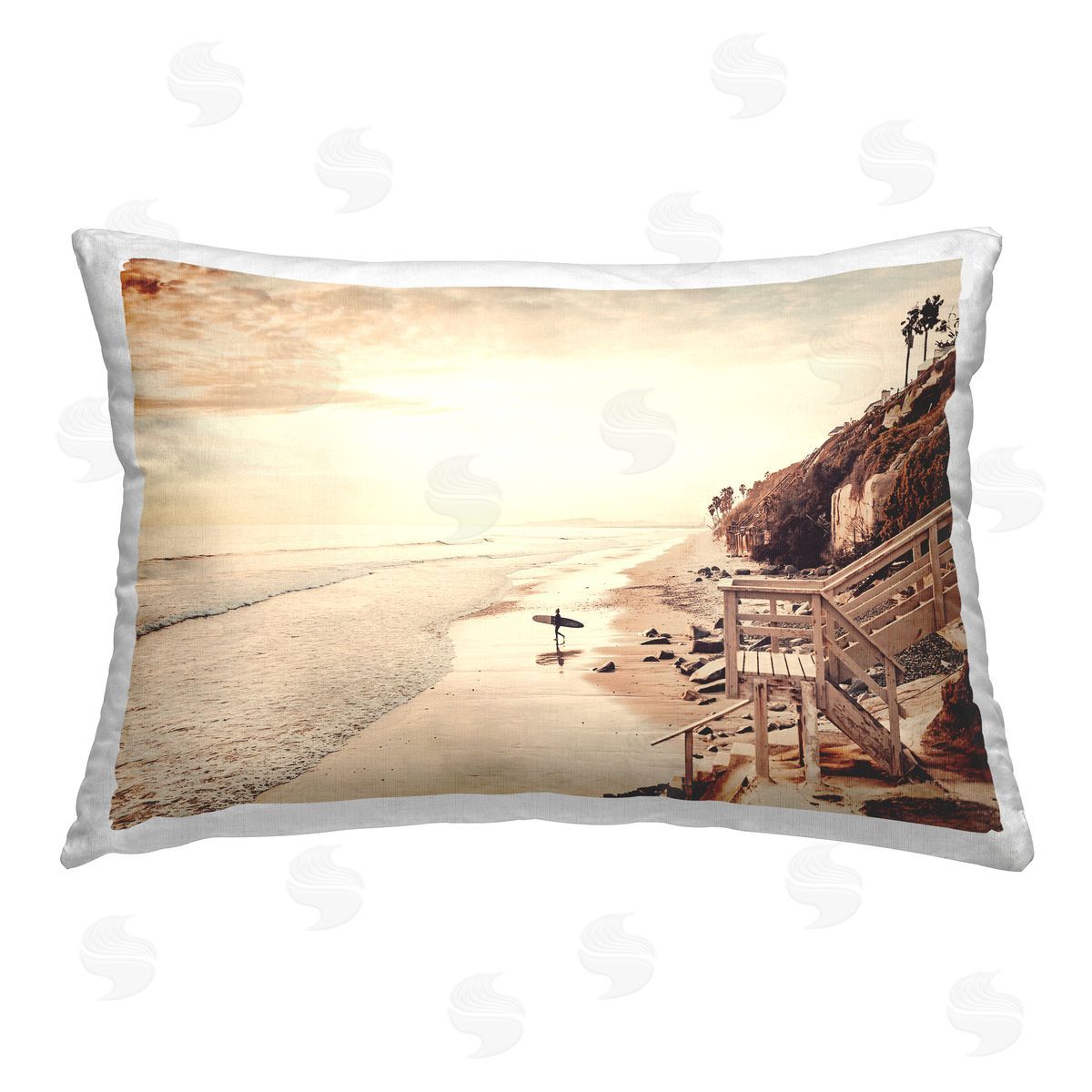 Sisi and Seb Sunset & Surf Landscape Printed Plush Polyester Throw Pillow