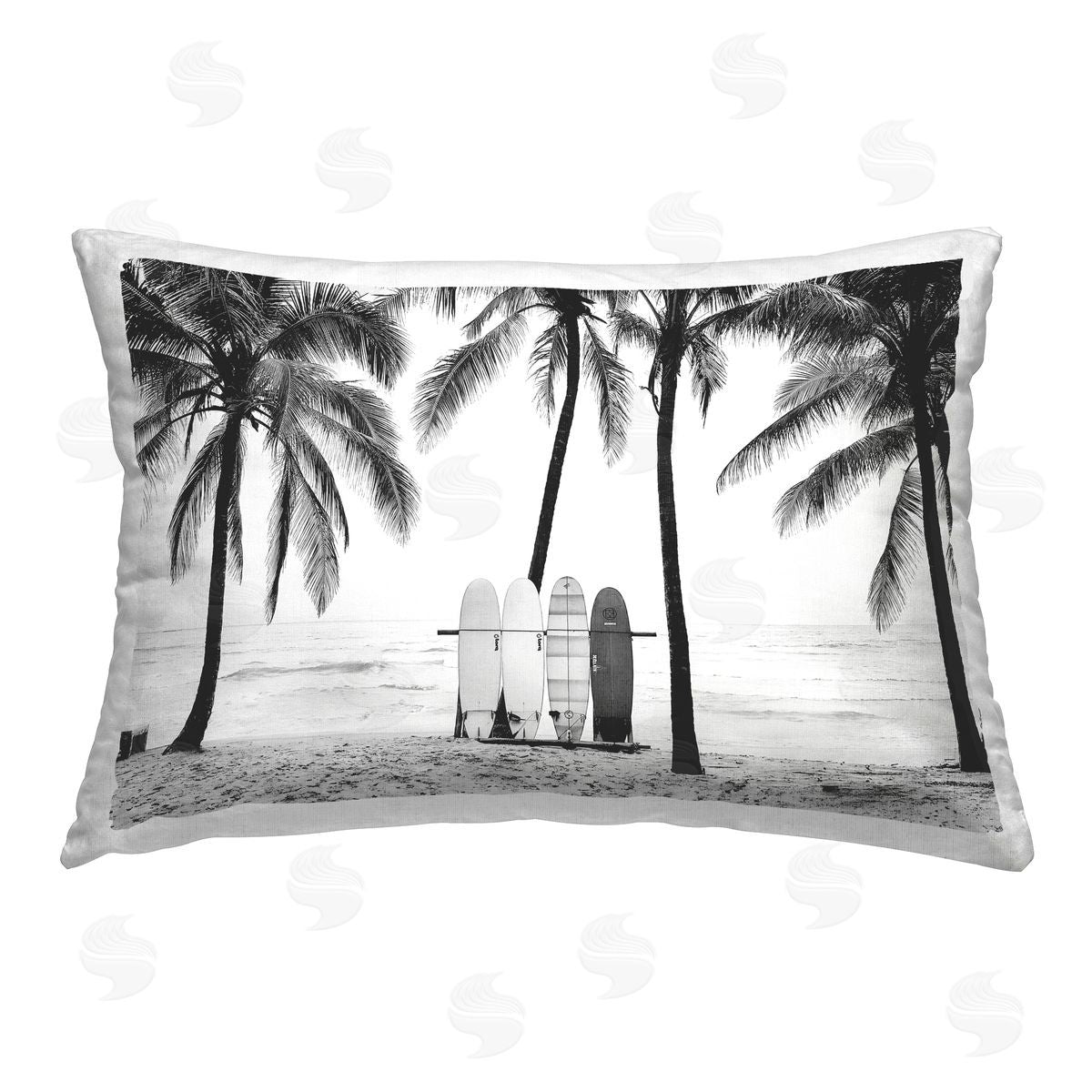 Sisi and Seb Centered Surf Boards View Printed Plush Polyester Throw Pillow