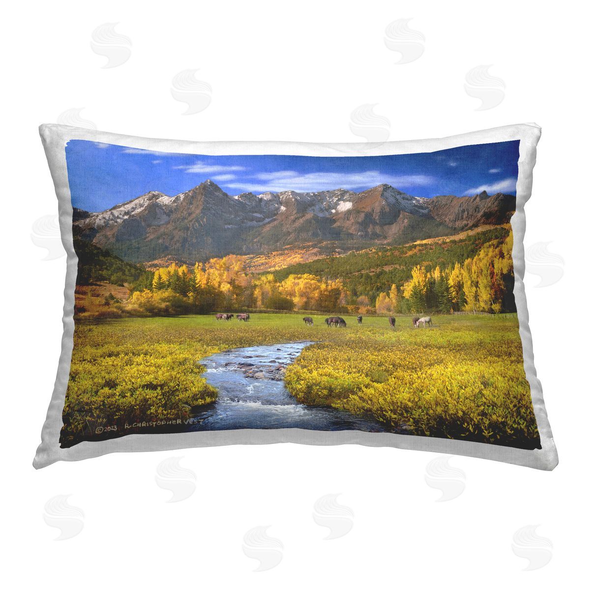 Chris Vest Horse Ranch Autumn View Printed Plush Polyester Throw Pillow