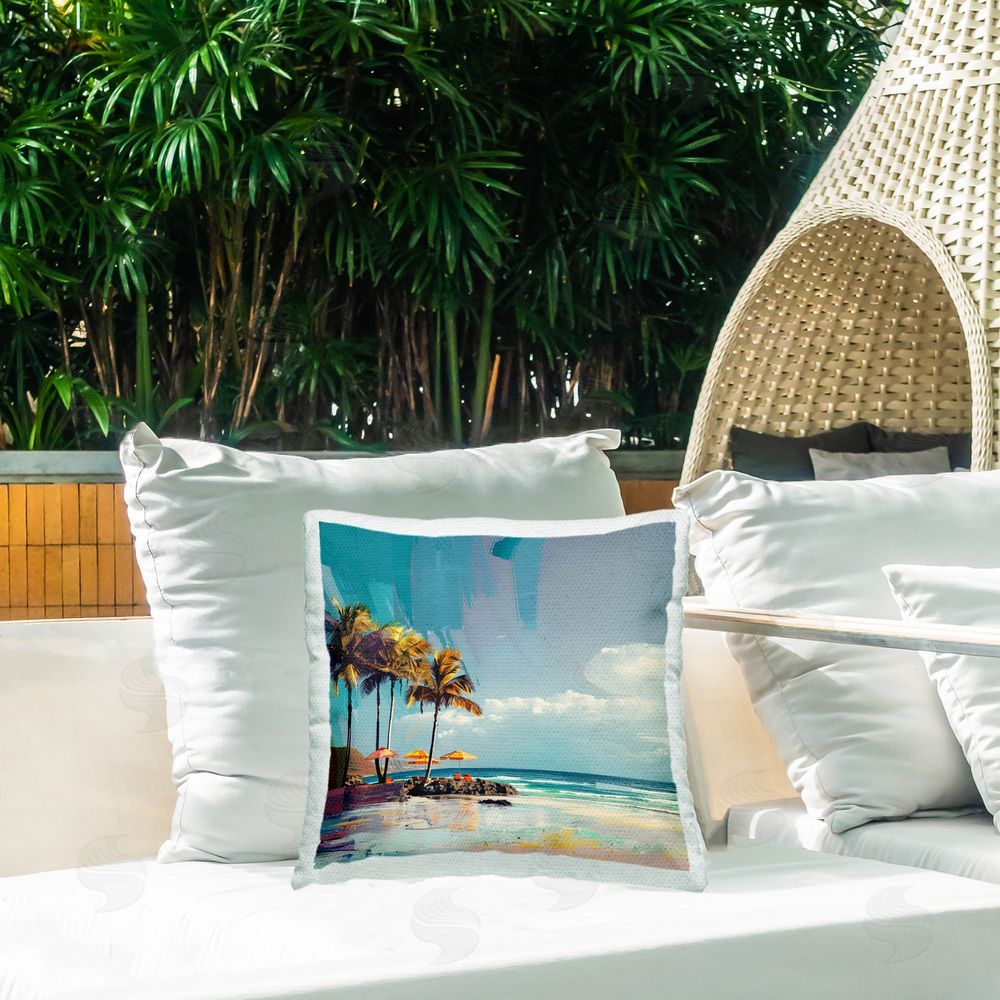 Irena Orlov Contemporary Shoreline Bliss Outdoor Quick-Dry Polyester Printed Throw Pillow in Back Yard