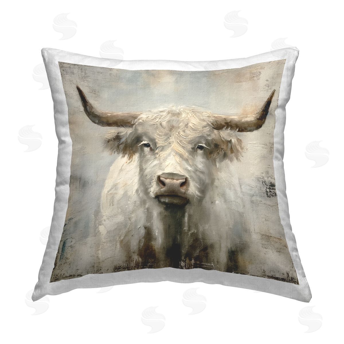 Steve Hunziker Fluffy Longhorn Cattle Printed Plush Polyester Throw Pillow