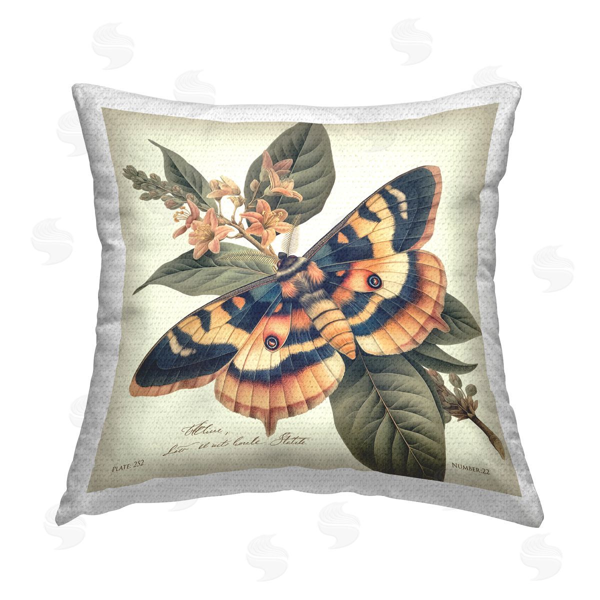 Steve Hunziker Detailed Moth & Lilies Outdoor Quick-Dry Polyester Printed Throw Pillow