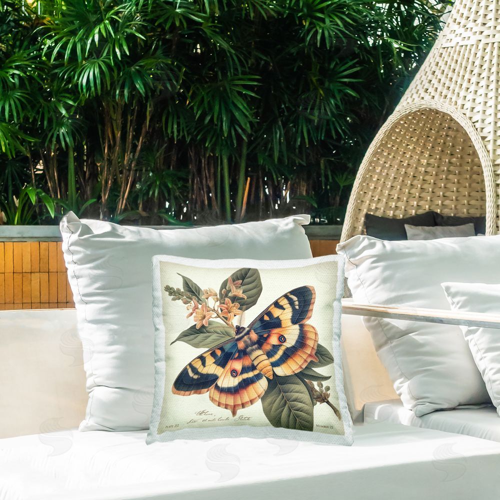 Steve Hunziker Detailed Moth & Lilies Outdoor Quick-Dry Polyester Printed Throw Pillow in Back Yard