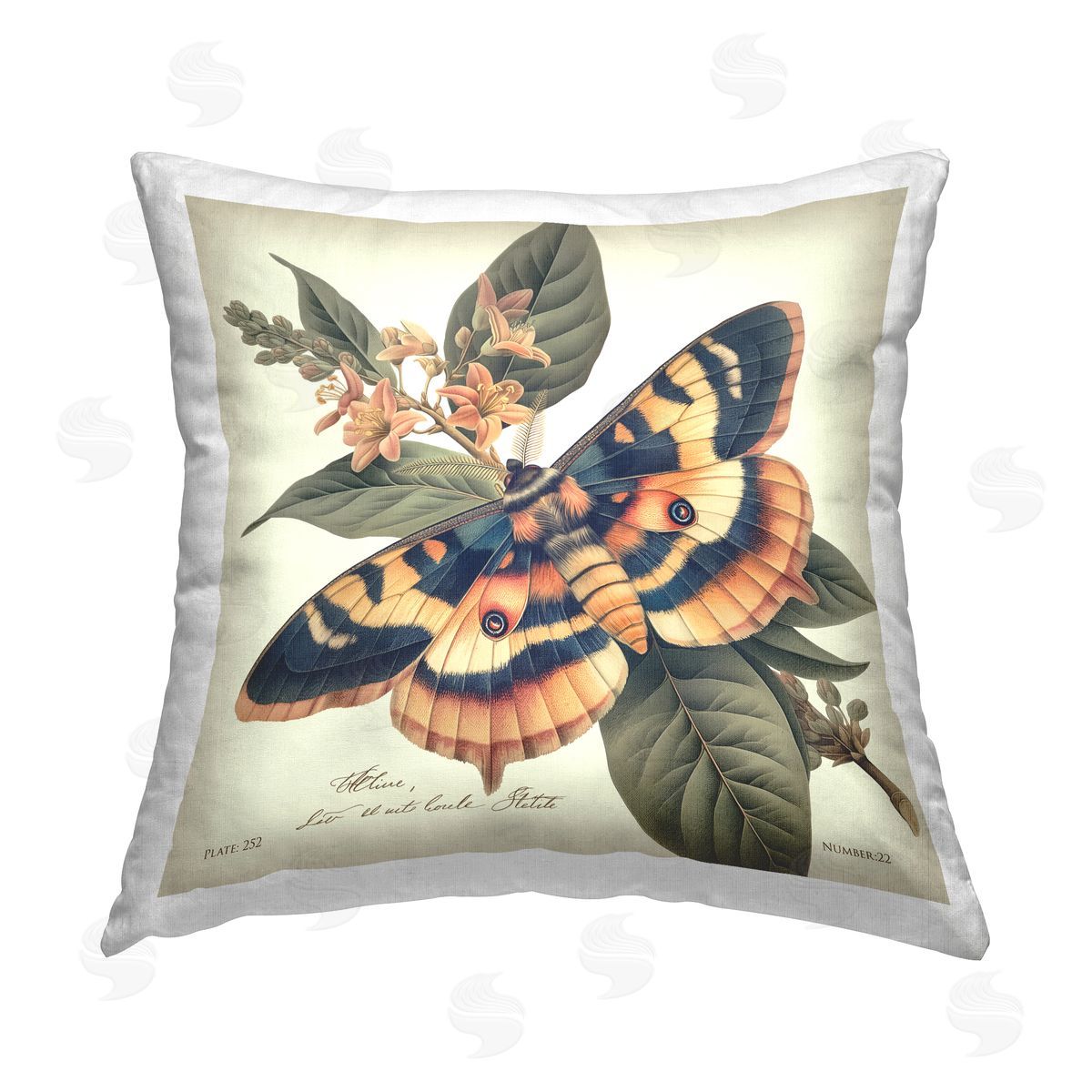 Steve Hunziker Detailed Moth & Lilies Printed Plush Polyester Throw Pillow