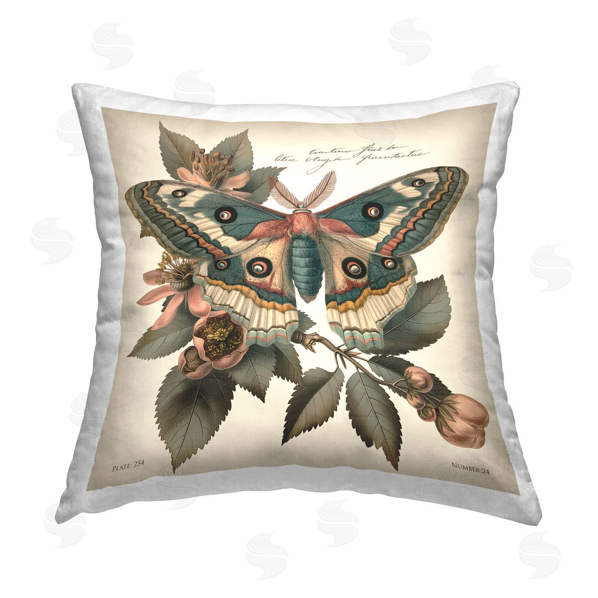 Steve Hunziker Green Patterned Moth Printed Plush Polyester Throw Pillow