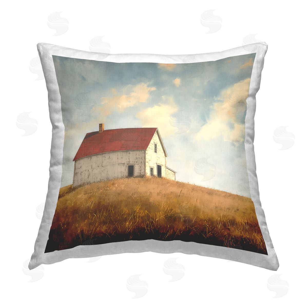 Steve Hunziker Barren Farmland Barn Printed Plush Polyester Throw Pillow