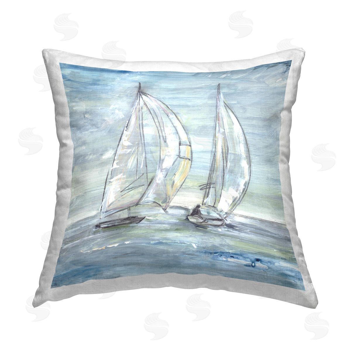 Lera Windswept Sailboat Duo Printed Plush Polyester Throw Pillow