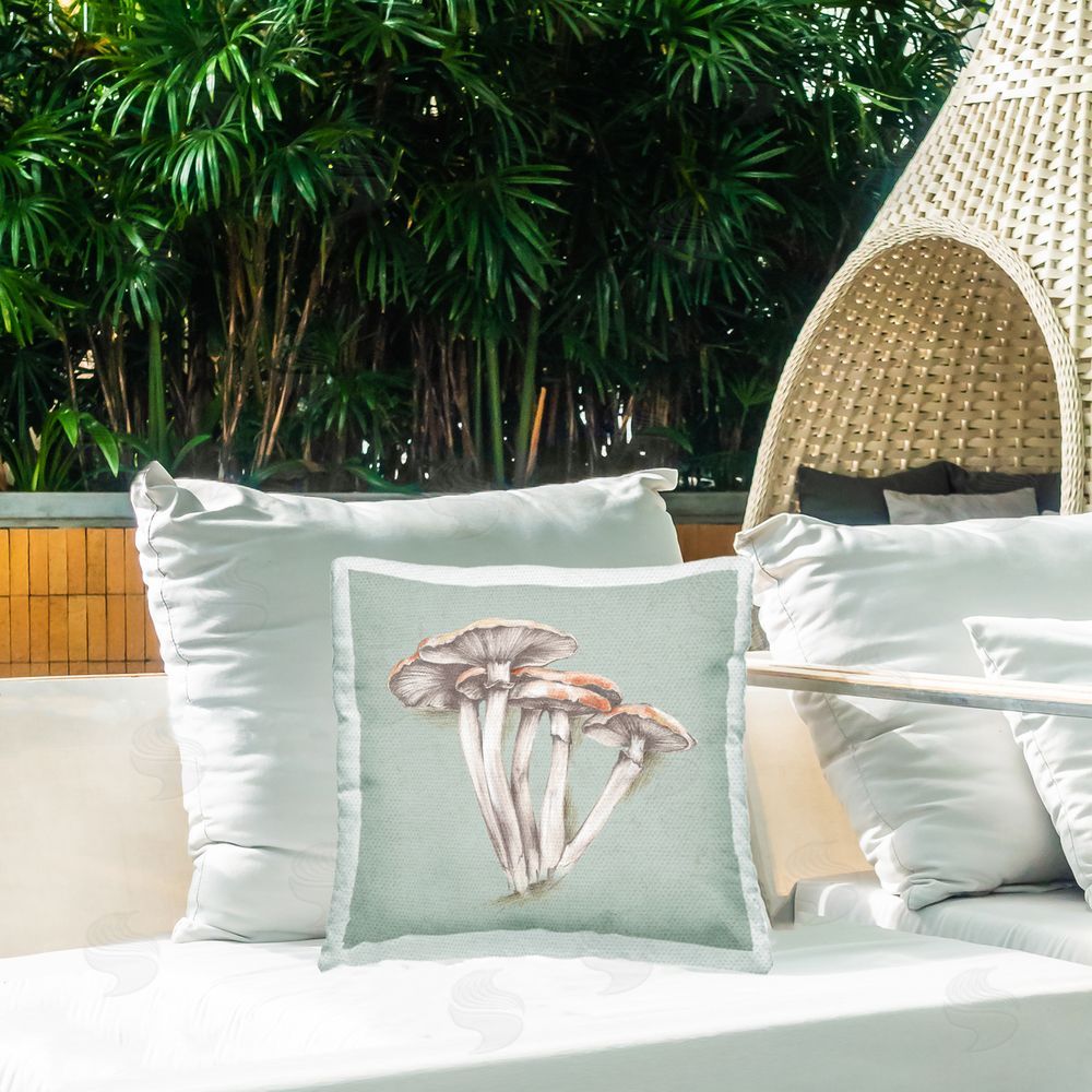 Eli Jones Mushroom Bundle Drawing Outdoor Quick-Dry Polyester Printed Throw Pillow in Back Yard
