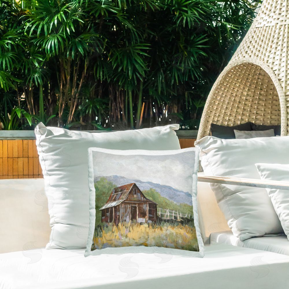 Jacob Q Rustic Rural Lodge Outdoor Quick-Dry Polyester Printed Throw Pillow in Back Yard