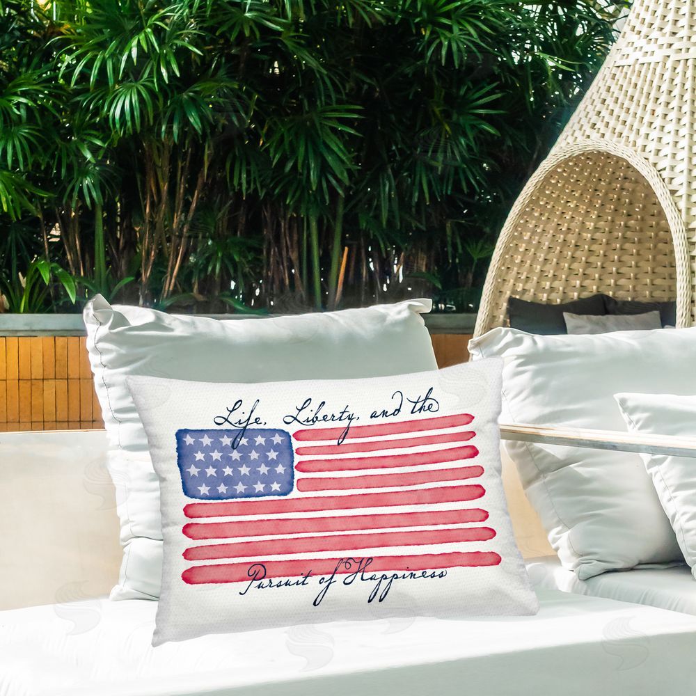 Darlene Seale All American Patriotic Phrase Outdoor Quick-Dry Polyester Printed Throw Pillow in Back Yard