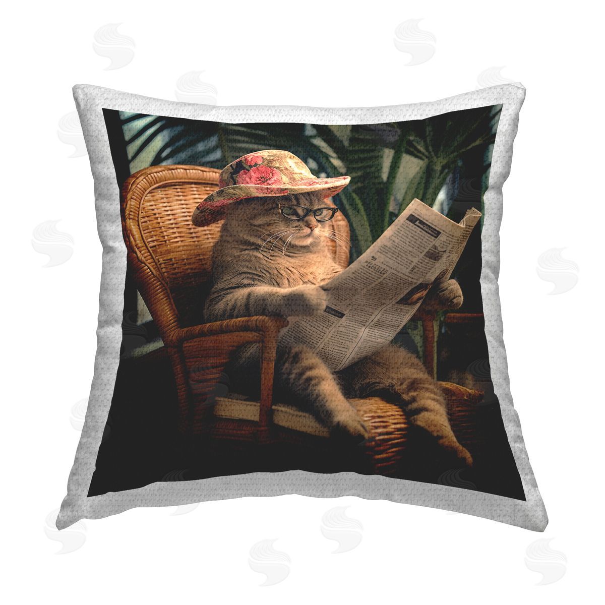 RB Funny Cat & Newspaper Outdoor Quick-Dry Polyester Printed Throw Pillow