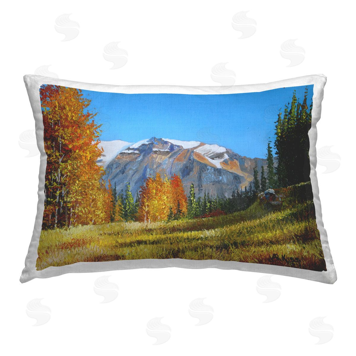 Andrew Kiss Autumnal Mountain Valley Printed Plush Polyester Throw Pillow