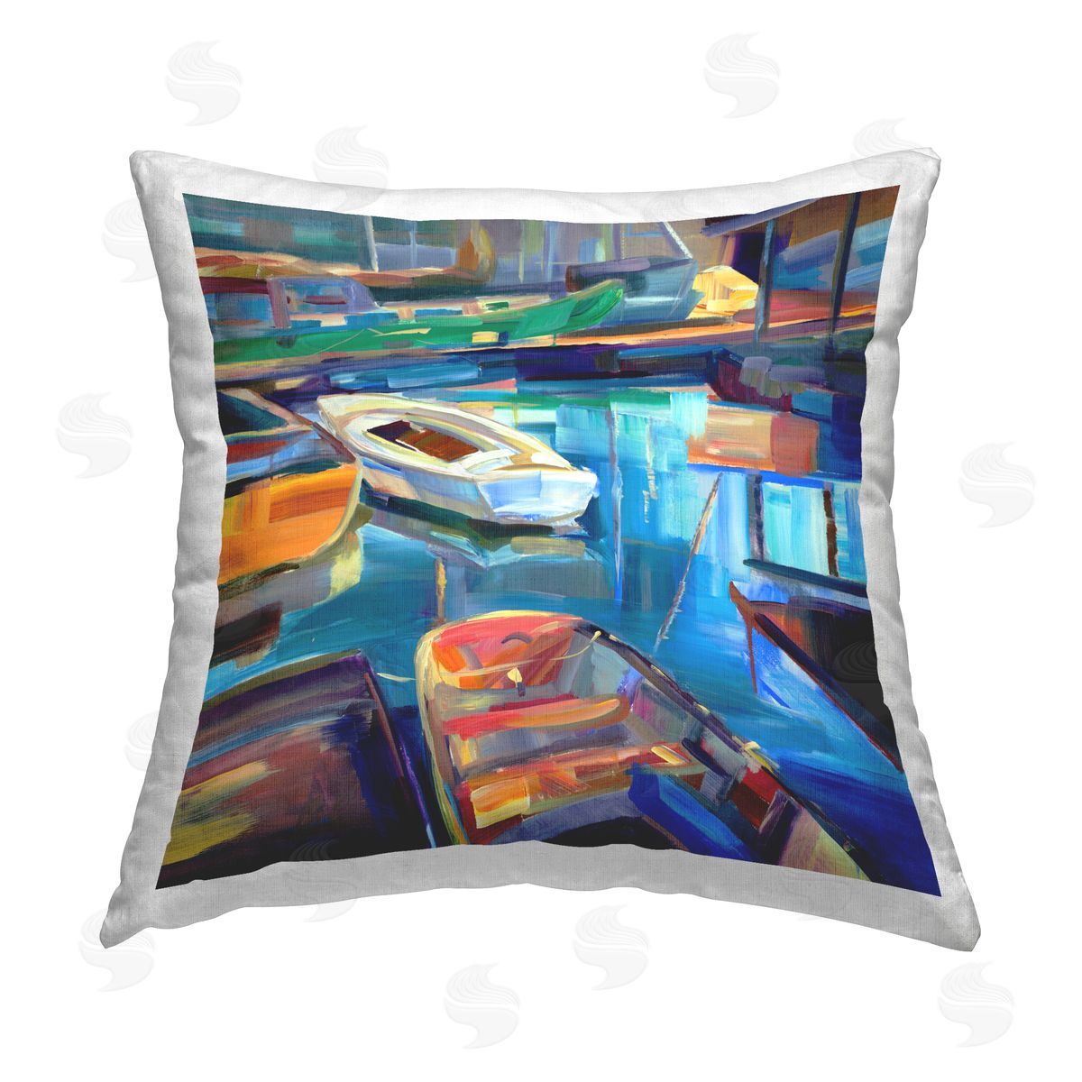 Borcherding Bright Hued Boat Harbor Printed Plush Polyester Throw Pillow