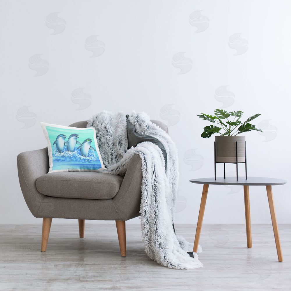 Art Brands Holdings LLC. Cool Dolphins Trio Printed Plush Polyester Throw Pillow On Chair