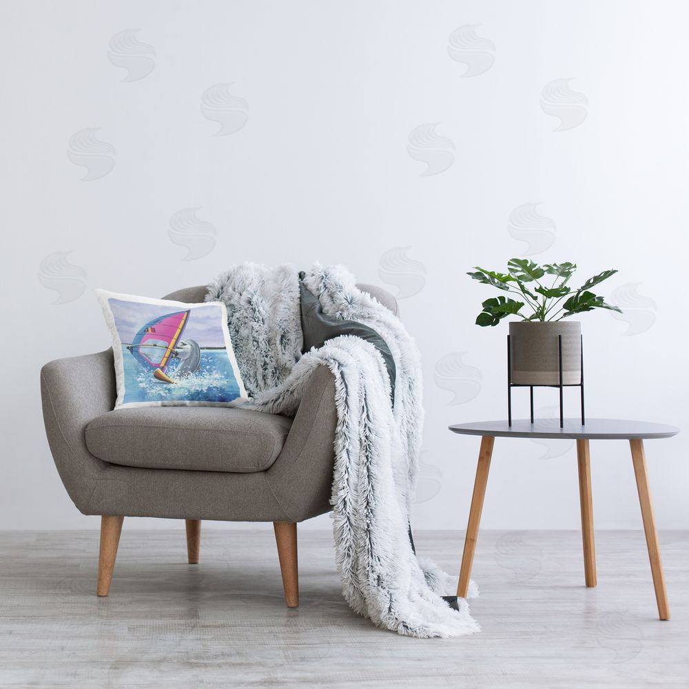 Art Brands Holdings LLC. Wind Surfer Dolphin Printed Plush Polyester Throw Pillow On Chair