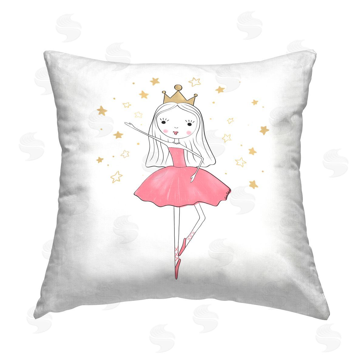 Amanda Hilburn Happy Ballerina Princess Printed Plush Polyester Throw Pillow