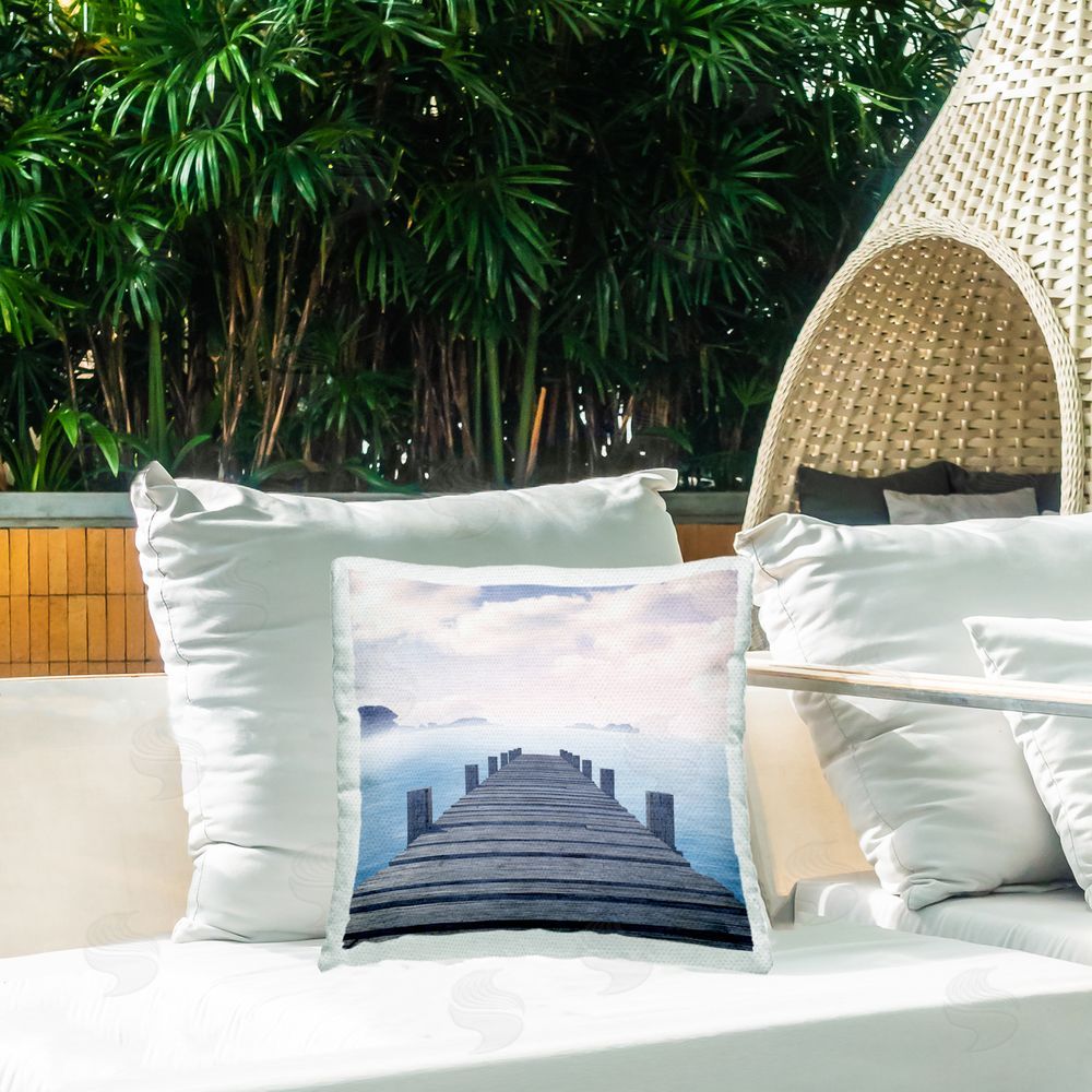 Kim Allen Clouds over Sea Dock Outdoor Quick-Dry Polyester Printed Throw Pillow in Back Yard