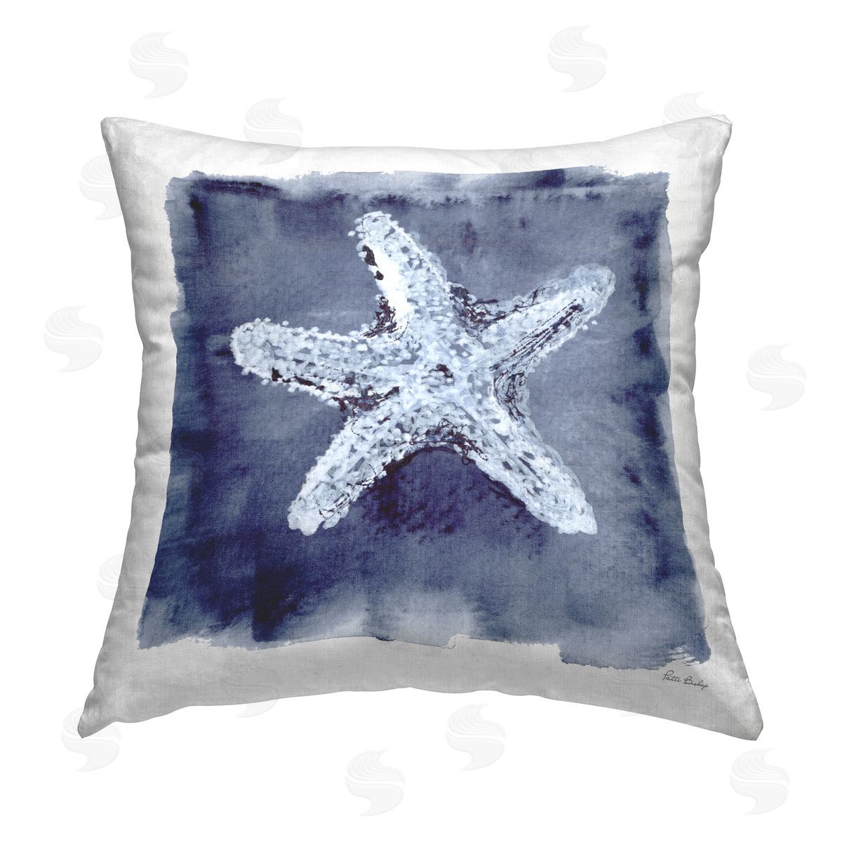 Patti Bishop Starfish Blue Impression Printed Plush Polyester Throw Pillow