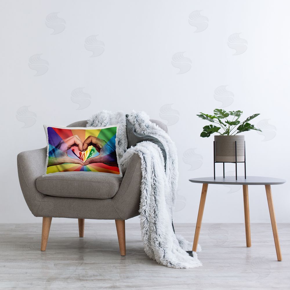 Reinders Rainbow Love Hands Symbol Printed Plush Polyester Throw Pillow On Chair