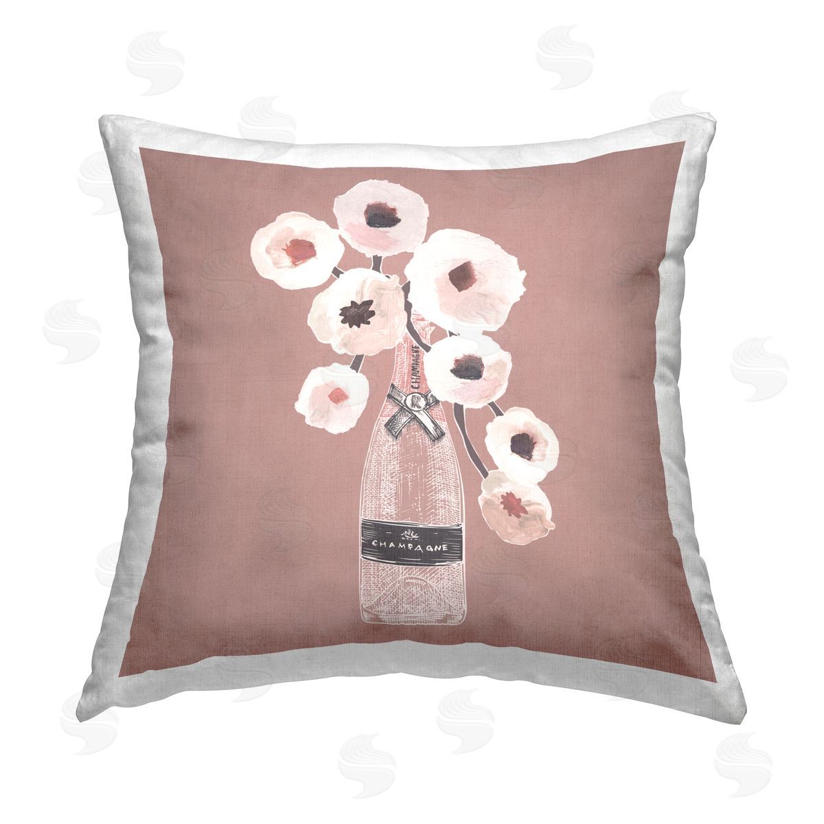 Reinders White Poppies Champagne Printed Plush Polyester Throw Pillow