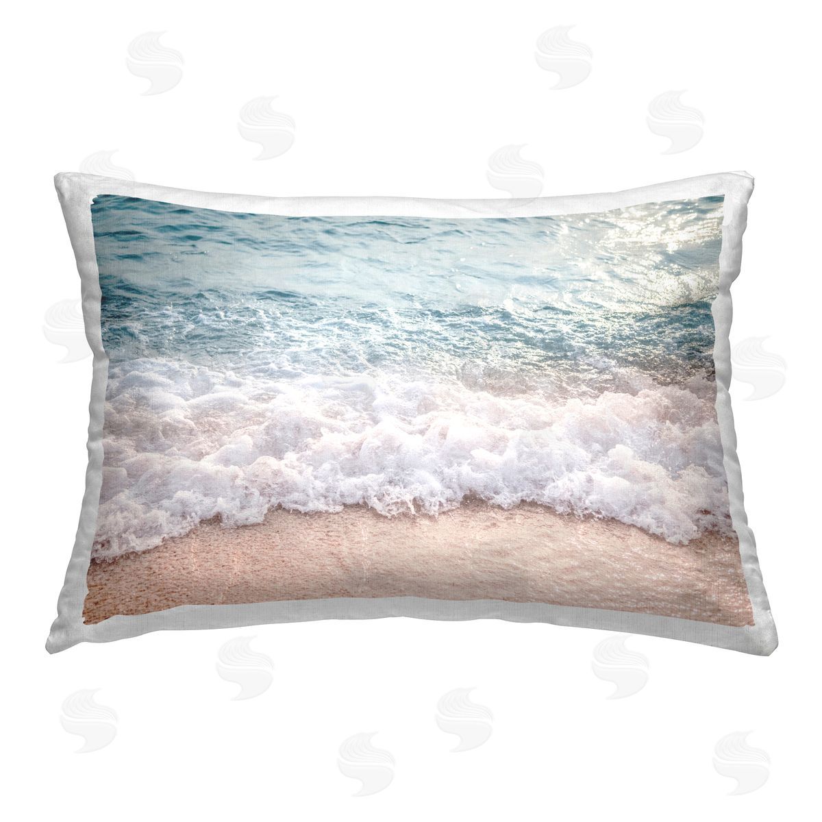 Nataly White Aerial Ocean Foam Printed Plush Polyester Throw Pillow