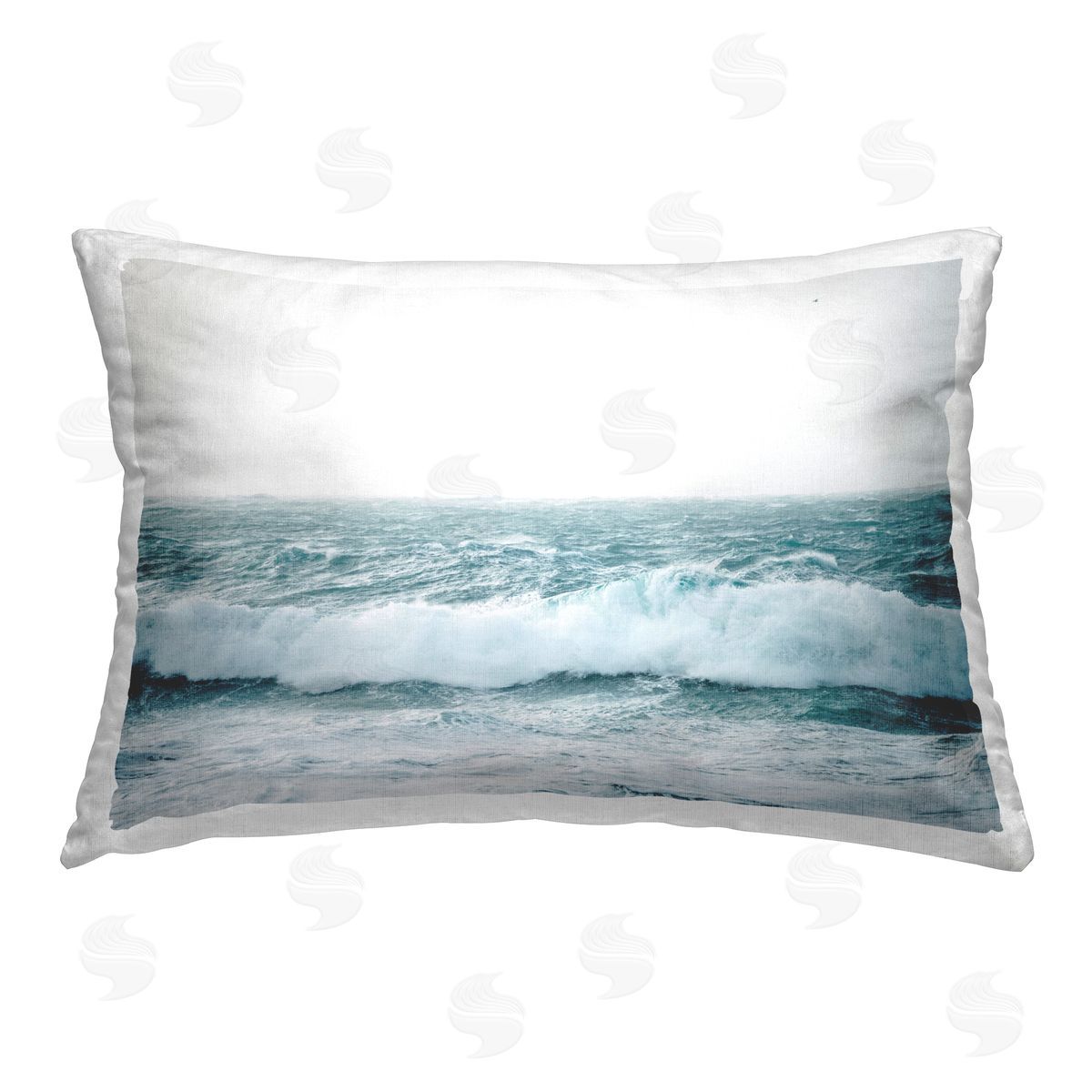 Nataly White Beach Waves Horizon Printed Plush Polyester Throw Pillow