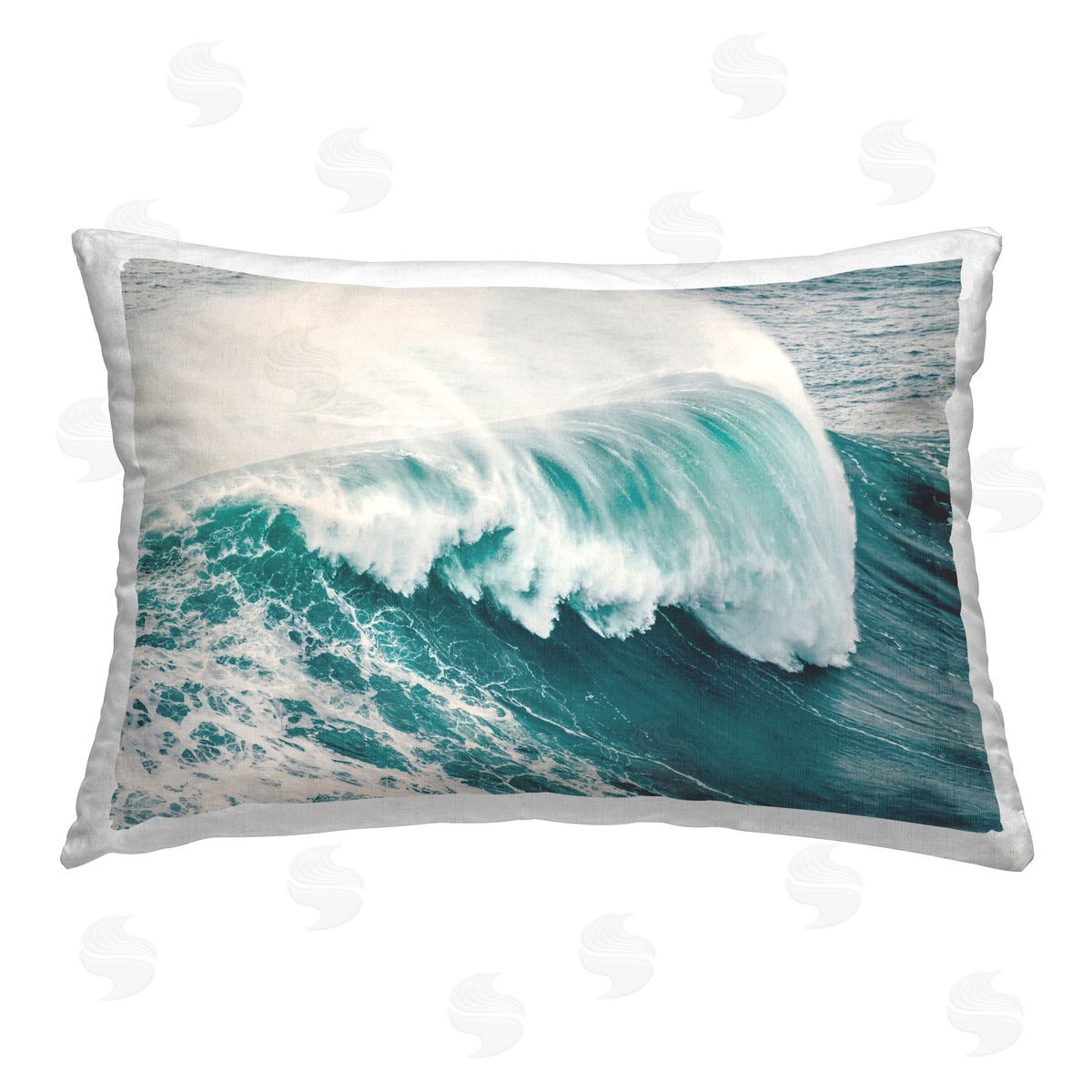 Nataly White Large Breaking Wave Printed Plush Polyester Throw Pillow