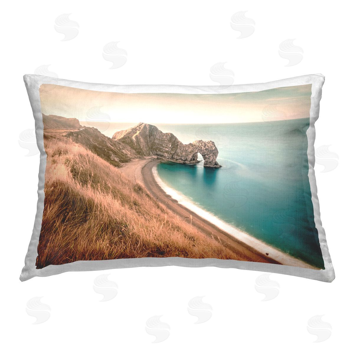 Nataly White Beach With Arched Cove Printed Plush Polyester Throw Pillow