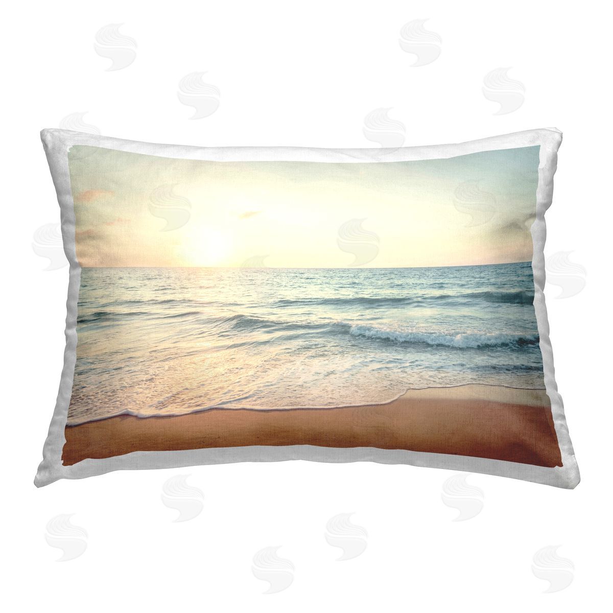 Nataly White Rolling Tide Beach Printed Plush Polyester Throw Pillow