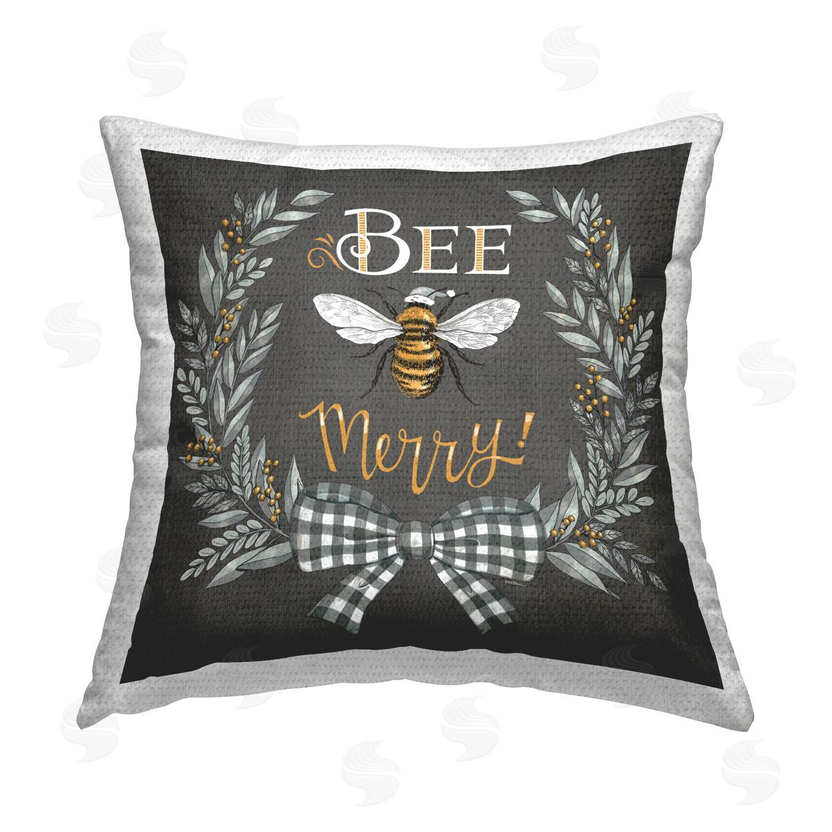 Deb Strain Bee Merry with Garland Outdoor Quick-Dry Polyester Printed Throw Pillow