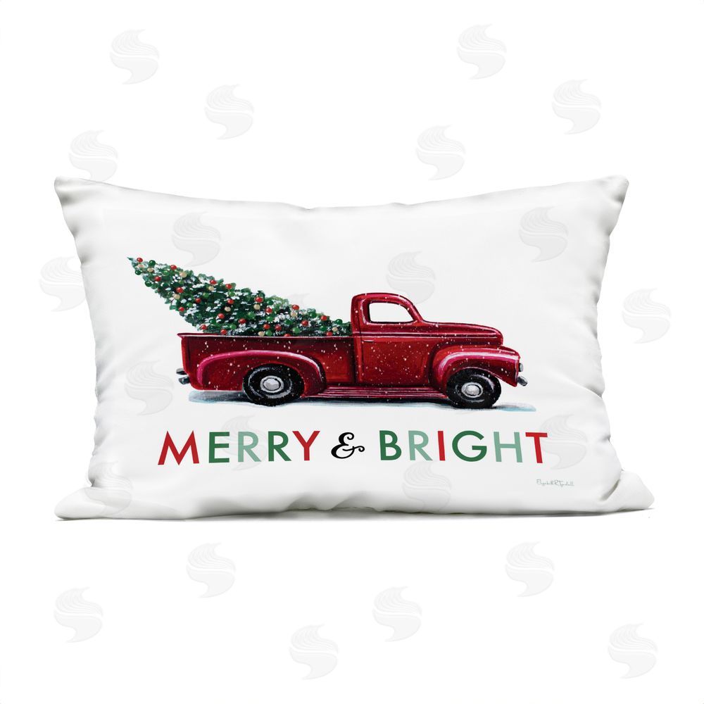 Elizabeth Tyndall Merry Bright Christmas Truck Outdoor Quick-Dry Polyester Printed Throw Pillow